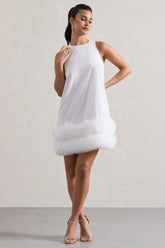 White A-Line Mini Dress With Tulle Hem